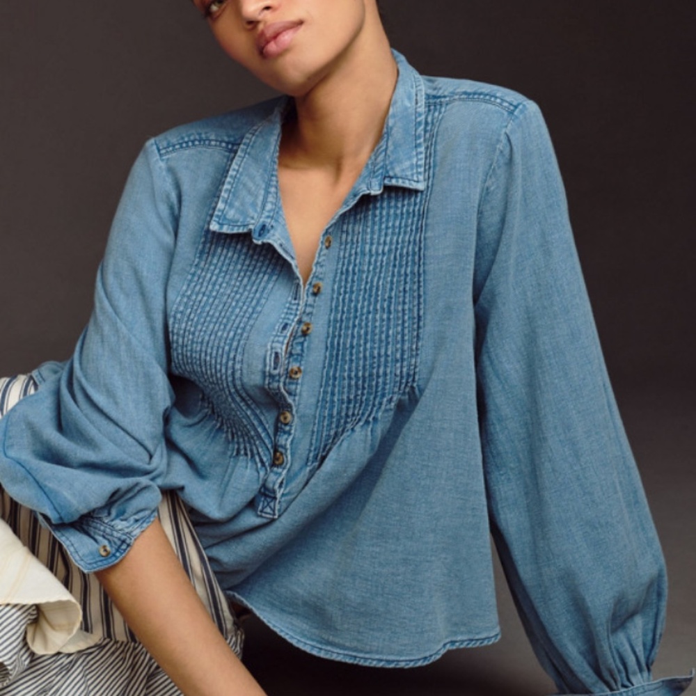 Pilcro Demin Pintuck button blouse from Anthropologie